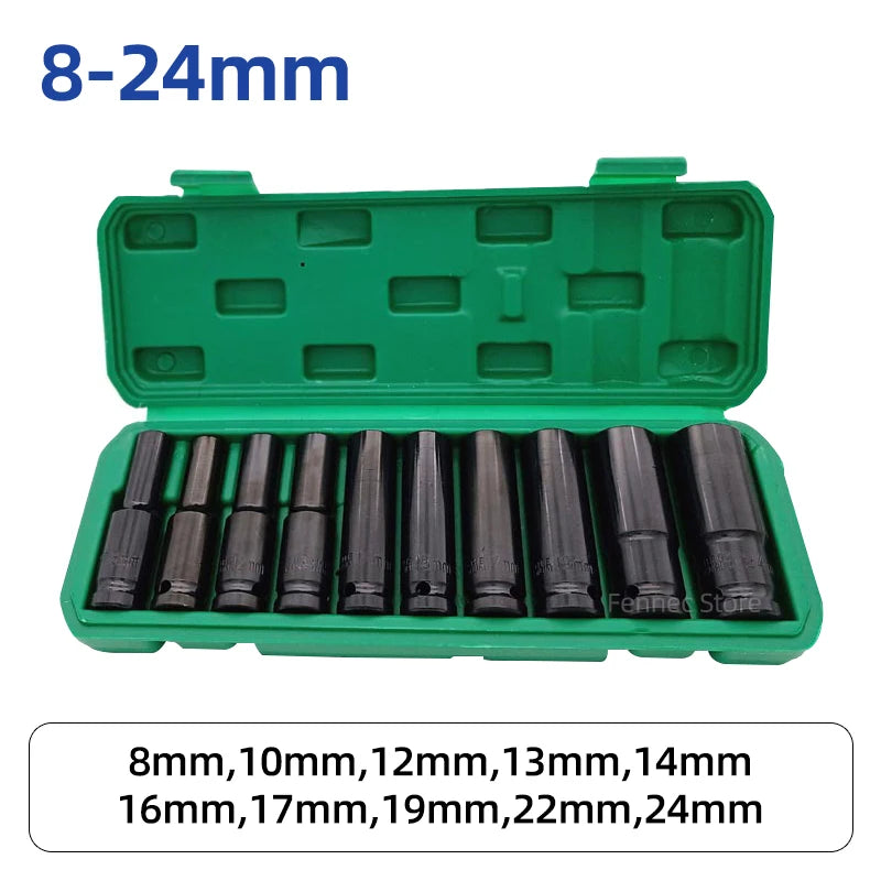 10-dels Kraft-Pipesett, 8–24 mm | For Luftverktøy & Reparasjonsarbeid