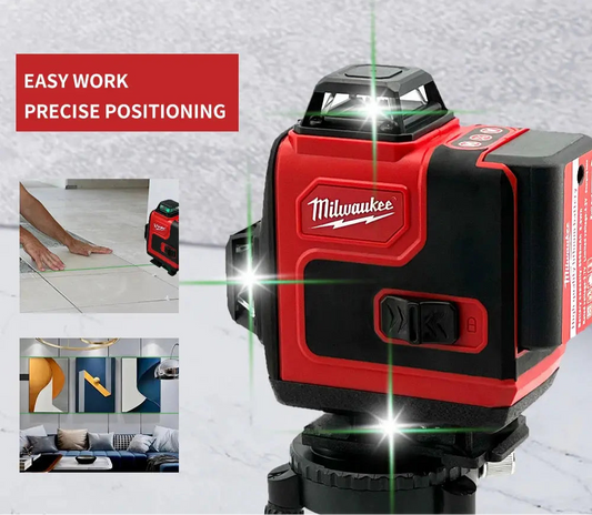 Milwaukee 4D grønn laser med 16 linjer, perfekt for presisjonsarbeid innen bygg, oppussing og montering. Denne kraftige selvnivellerende laseren gir 360° horisontale og vertikale linjer for maksimal nøyaktighet! Elverktøy