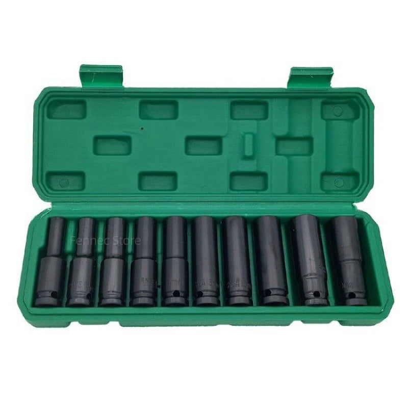 10-dels kraftpipesett 8–24 mm for 1/2" luftverktøy og verkstedbruk

