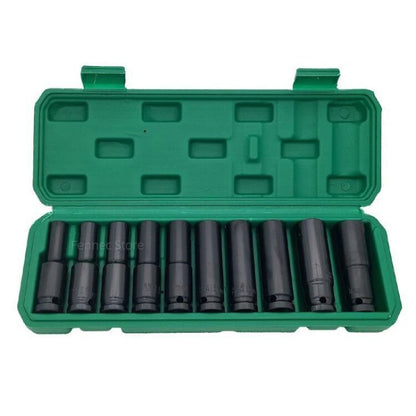 10-dels kraftpipesett 8–24 mm for 1/2" luftverktøy og verkstedbruk

